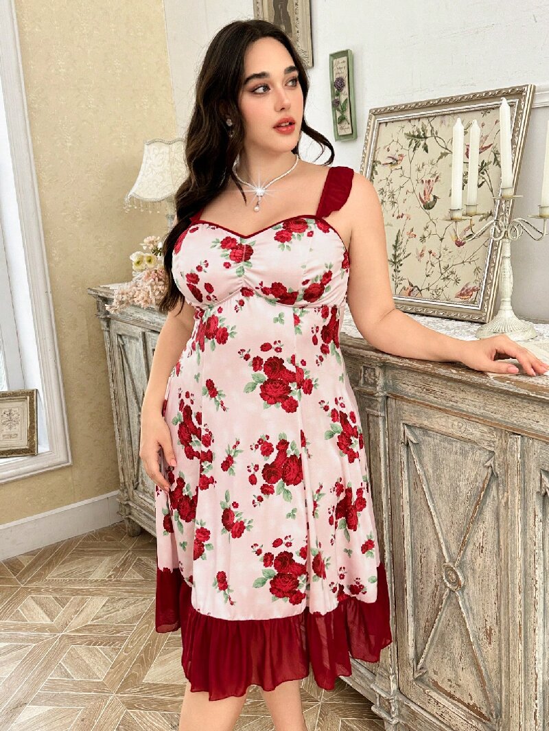 Plus Size Women's Floral Print - Cami Top Lace recension och pris