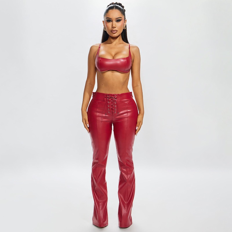 Women Fashion PU Leather 2 Pie - Cami Top Lace recension och pris