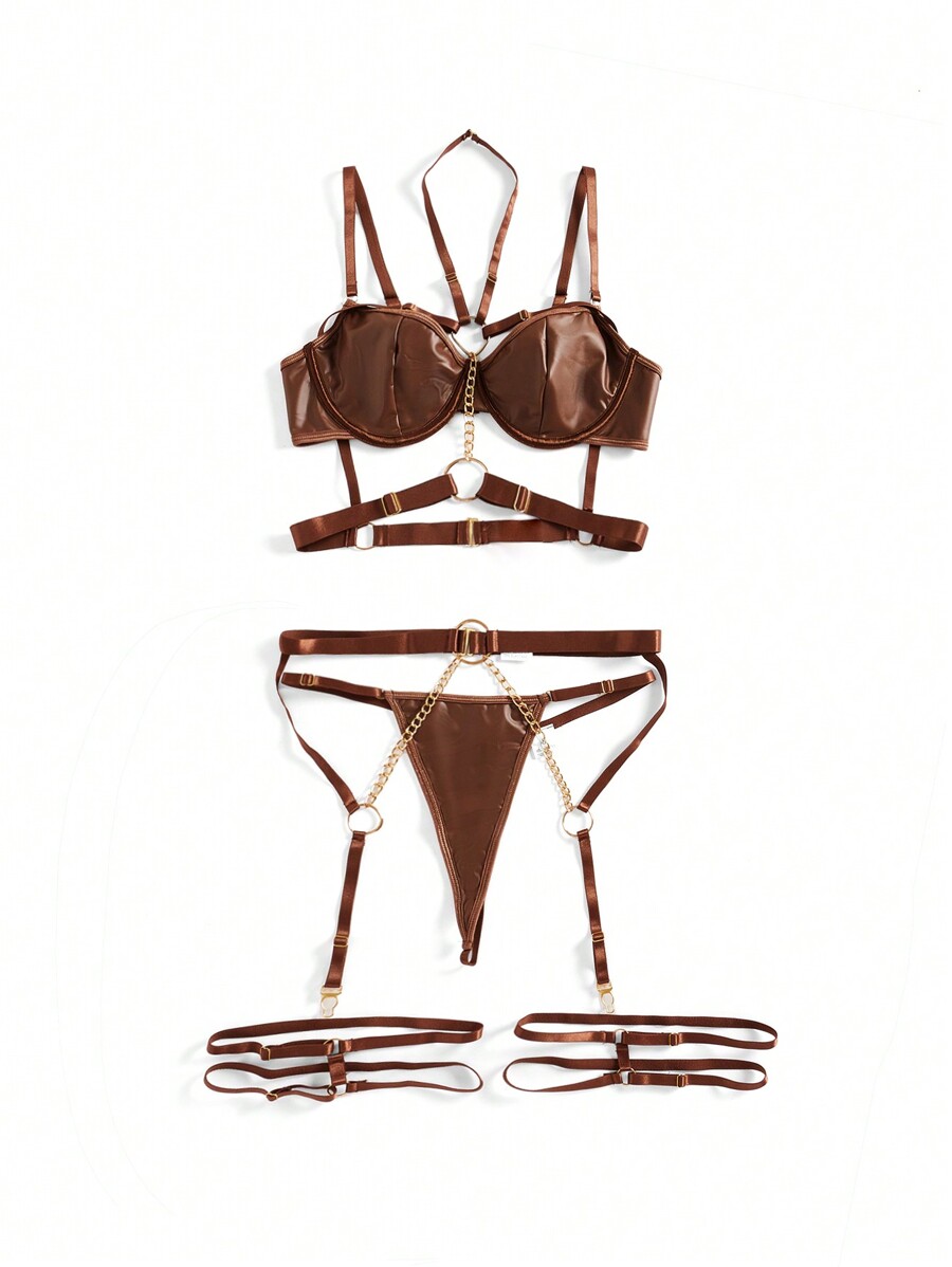 Patent Leather Underwire Bra A - Garter Belt Set recension och pris
