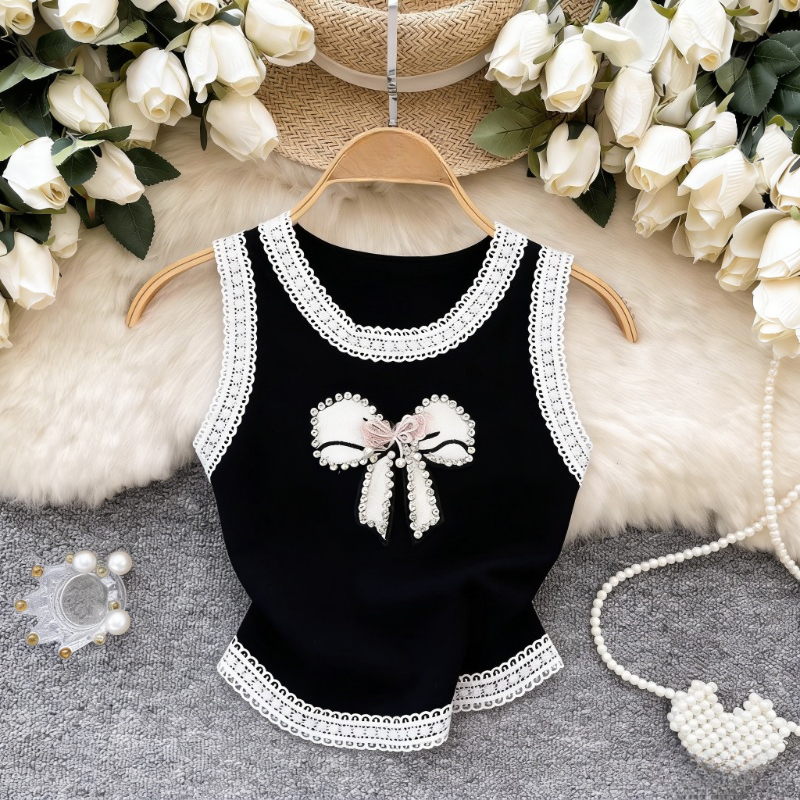 White Lace Trim Rhinestone Bow - Cami Top Lace recension och pris